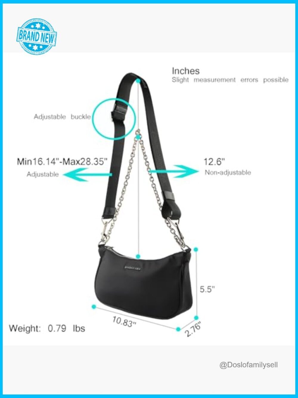 Nylon Crescent Crossbody Bag Minimalist Chic Hobo Shoulder Bag Adjustable Straps - Picture 4 of 7